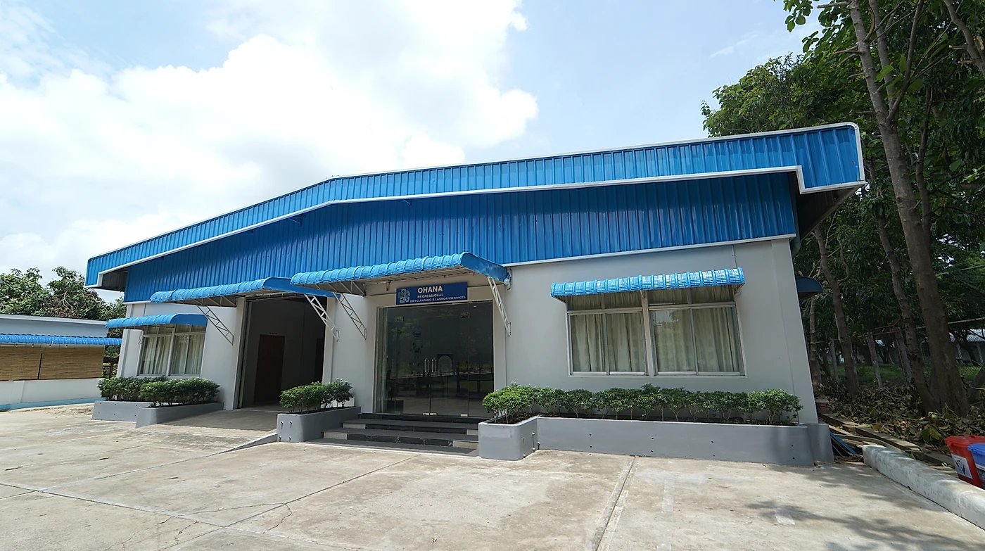 Present-day Ohana laundry reception and processing facility in Nay Pyi Taw with clear signage